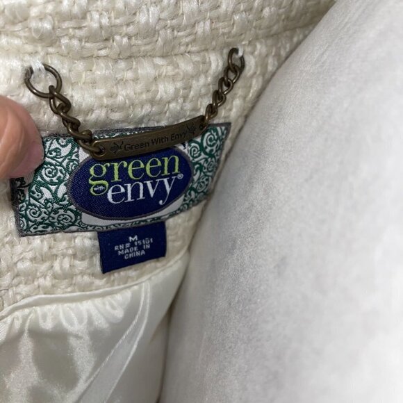 Green With Envy Cape Womens Medium M Wool Blend Poncho Ivory Snap Side Pockets - Picture 4 of 12